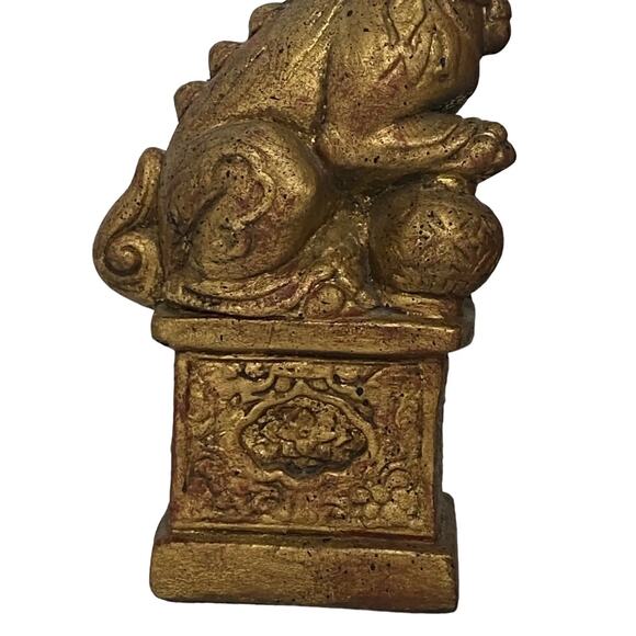 Vintage Brushed Gold Foo Dog Chinese Imperial Guardians Lion Bookends- A Pair - Picture 8 of 16